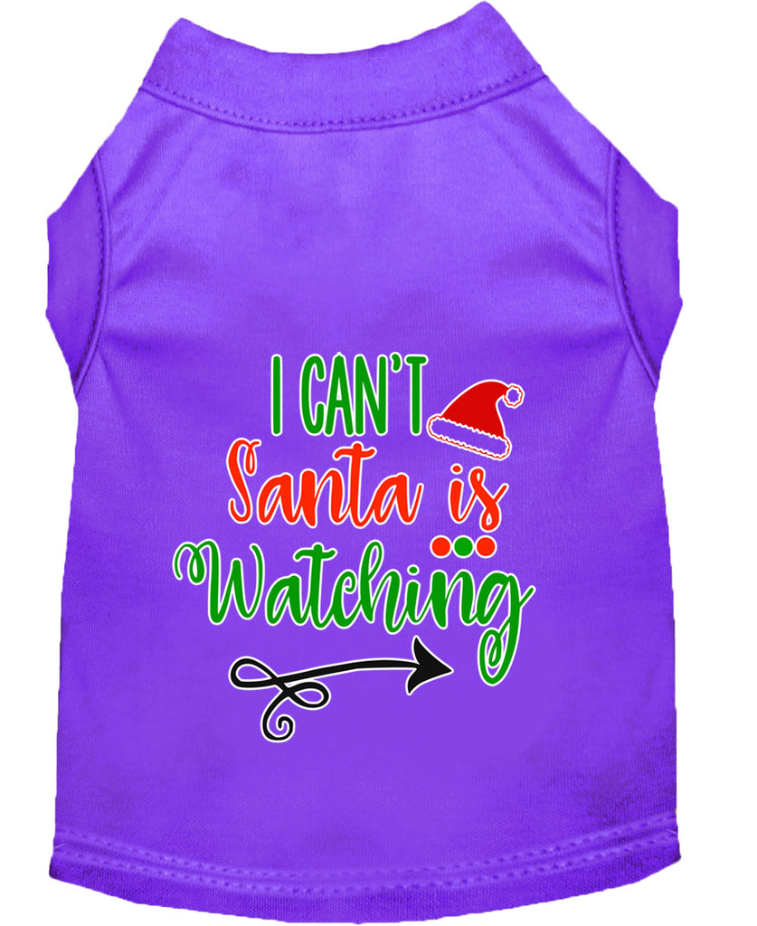 I Can't, Santa Is Watching Screen Print Dog Shirt Purple Lg