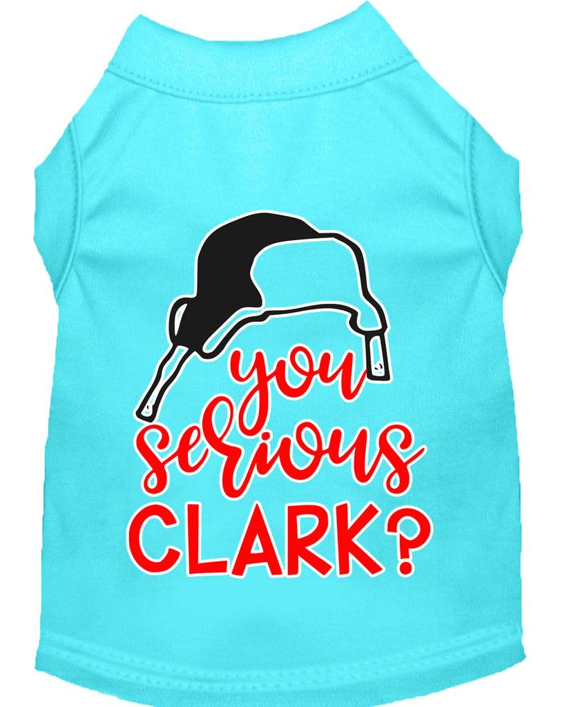 You Serious Clark? Screen Print Dog Shirt Aqua Med