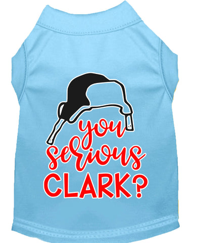 You Serious Clark? Screen Print Dog Shirt Baby Blue Med