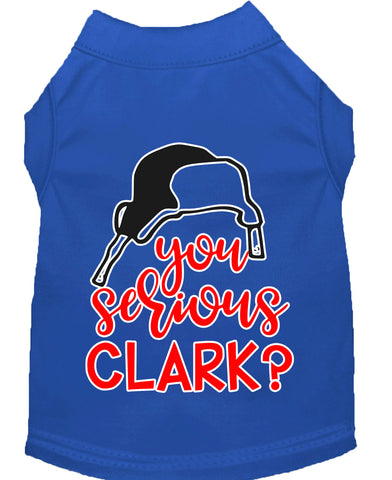 You Serious Clark? Screen Print Dog Shirt Blue Lg