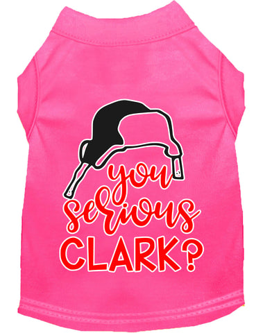 You Serious Clark? Screen Print Dog Shirt Bright Pink Lg