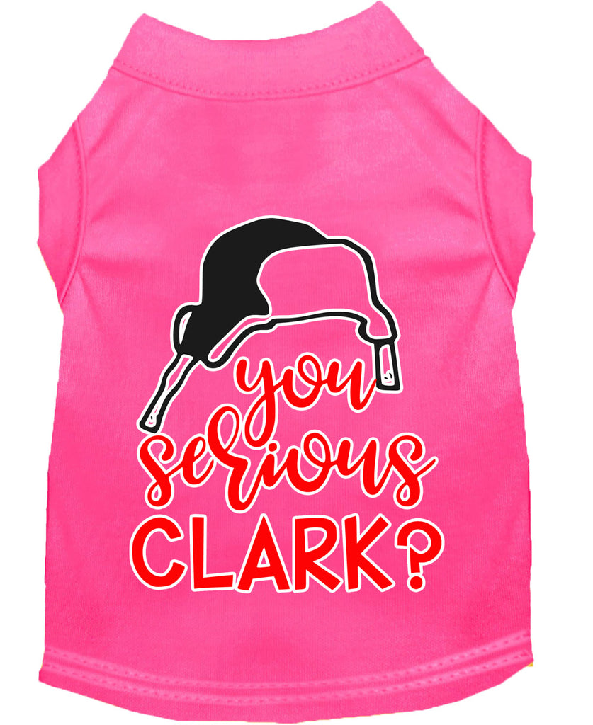 You Serious Clark? Screen Print Dog Shirt Bright Pink Sm