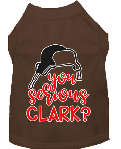 You Serious Clark? Screen Print Dog Shirt Brown Lg