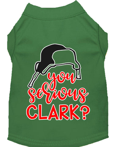 You Serious Clark? Screen Print Dog Shirt Green Sm