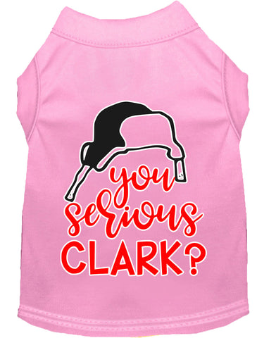 You Serious Clark? Screen Print Dog Shirt Light Pink Sm