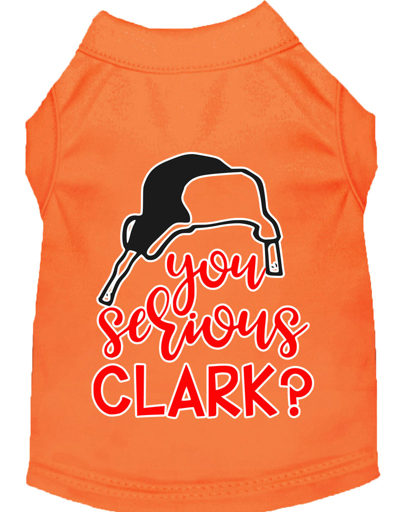 You Serious Clark? Screen Print Dog Shirt Orange Med