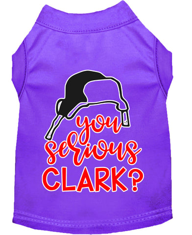 You Serious Clark? Screen Print Dog Shirt Purple Med