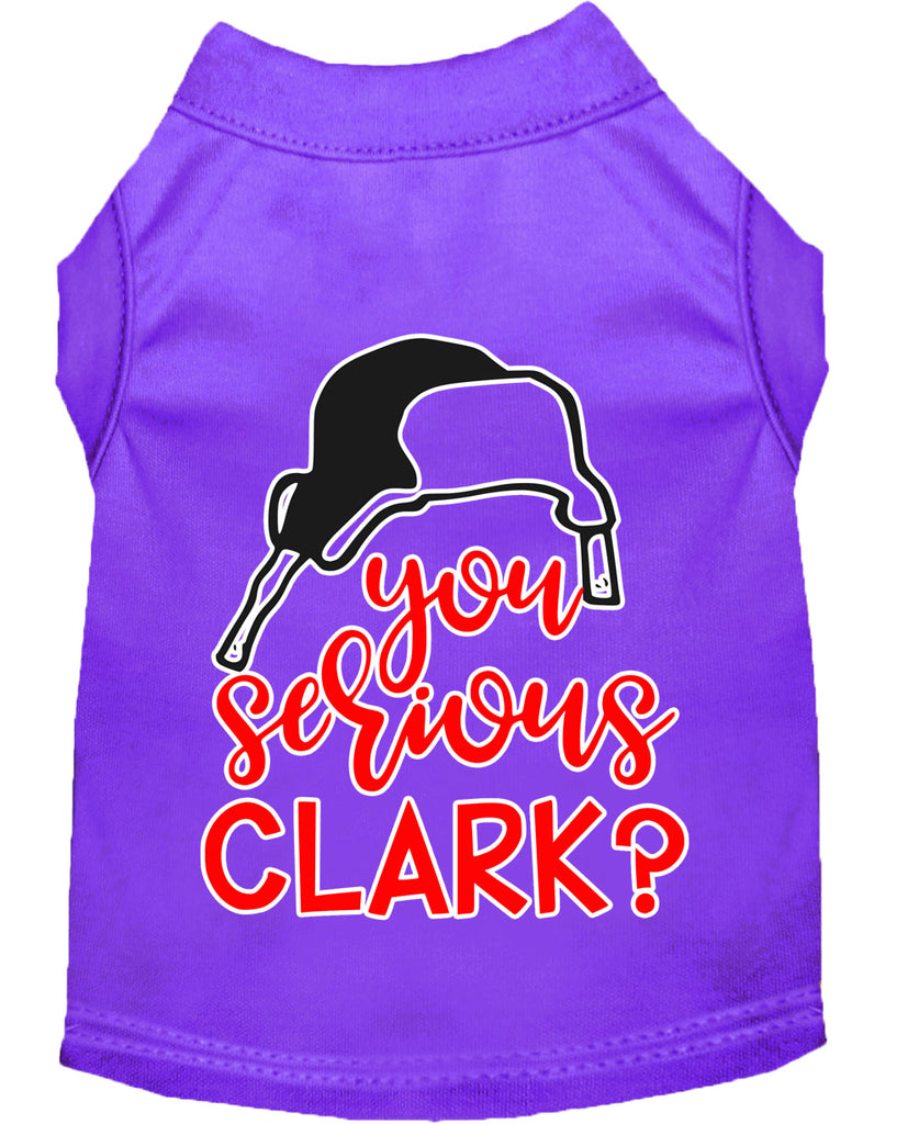 You Serious Clark? Screen Print Dog Shirt Purple Sm