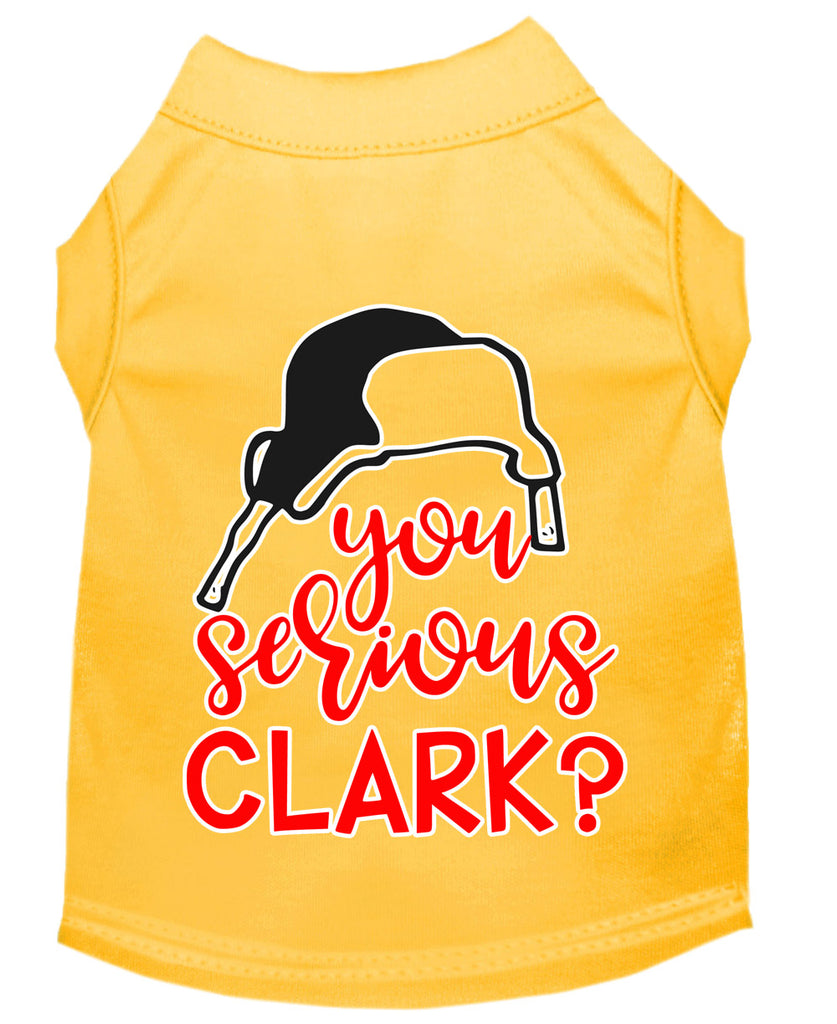 You Serious Clark? Screen Print Dog Shirt Yellow Med