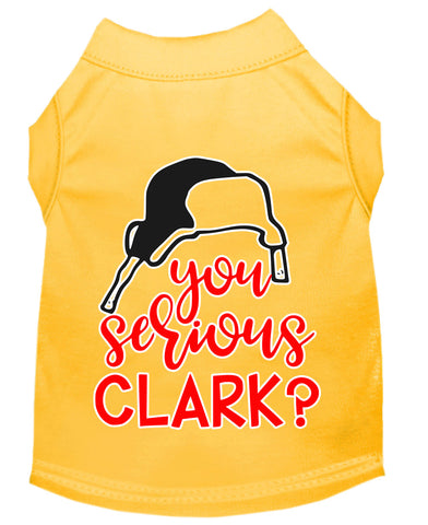 You Serious Clark? Screen Print Dog Shirt Yellow Sm