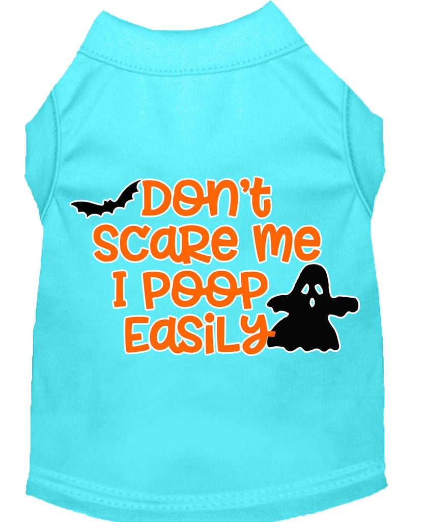 Don't Scare Me, Poops Easily Screen Print Dog Shirt Aqua Lg