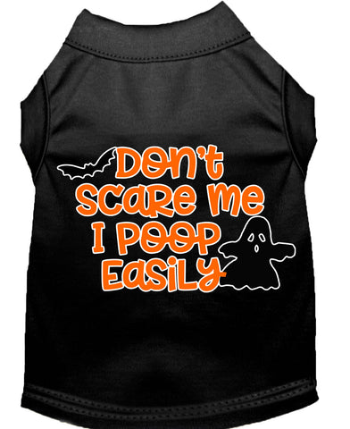 Don't Scare Me, Poops Easily Screen Print Dog Shirt Black Med