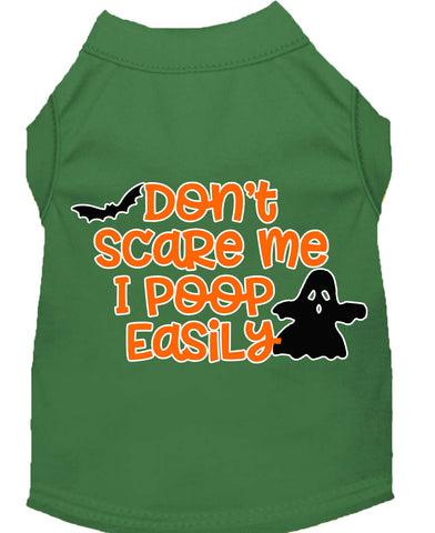 Don't Scare Me, Poops Easily Screen Print Dog Shirt Green Med