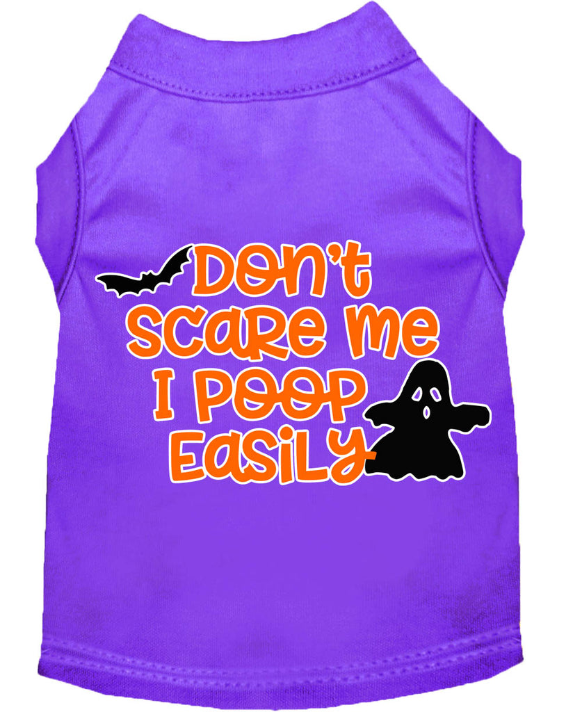 Don't Scare Me, Poops Easily Screen Print Dog Shirt Purple Med