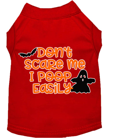 Don't Scare Me, Poops Easily Screen Print Dog Shirt Red Lg