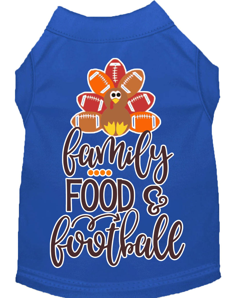 Family, Food, And Football Screen Print Dog Shirt Blue Med