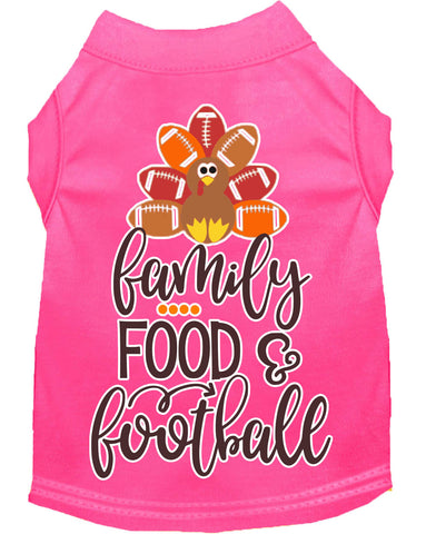 Family, Food, And Football Screen Print Dog Shirt Bright Pink Med