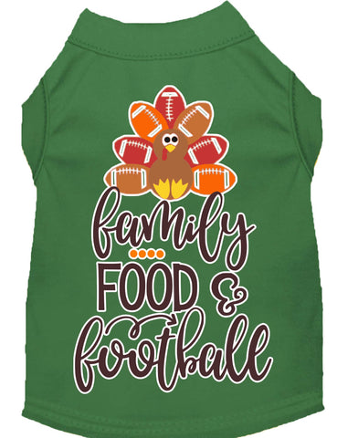 Family, Food, And Football Screen Print Dog Shirt Green Lg