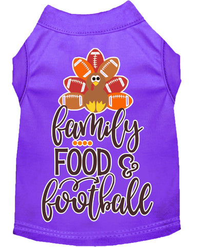 Family, Food, And Football Screen Print Dog Shirt Purple Lg