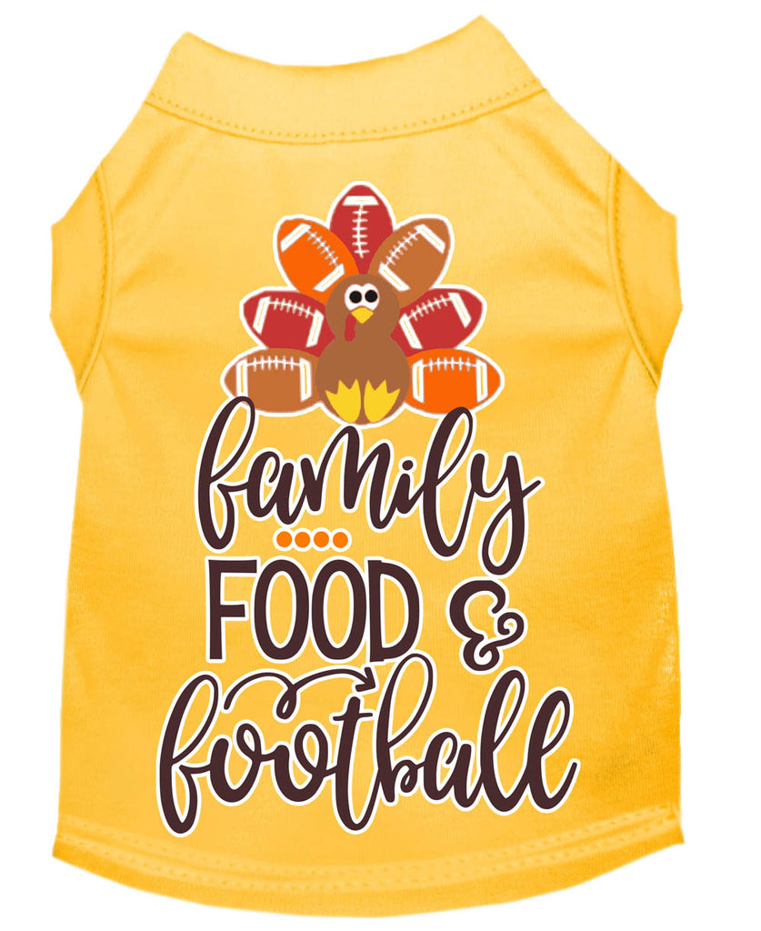 Family, Food, And Football Screen Print Dog Shirt Yellow Lg