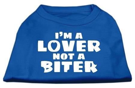 I'm a Lover not a Biter Screen Printed Dog Shirt Blue Lg (14)