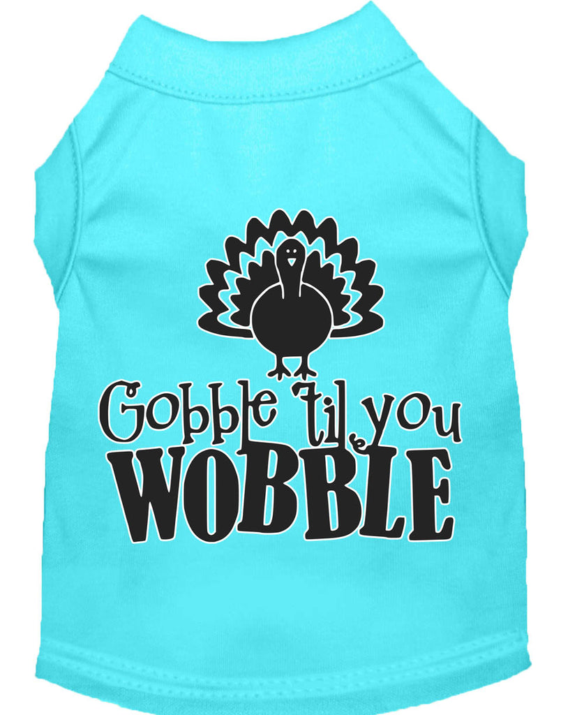 Gobble Til You Wobble Screen Print Dog Shirt Aqua Lg