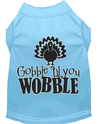 Gobble Til You Wobble Screen Print Dog Shirt Baby Blue Xs