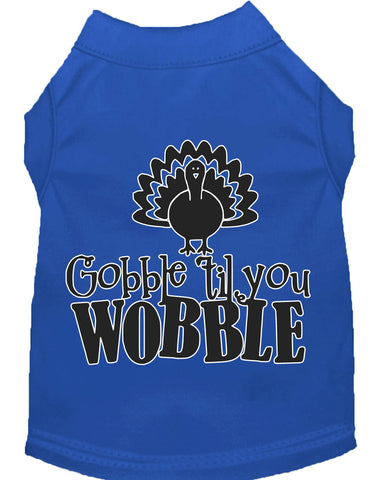 Gobble Til You Wobble Screen Print Dog Shirt Blue Xs