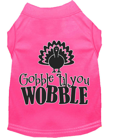 Gobble Til You Wobble Screen Print Dog Shirt Bright Pink Xs