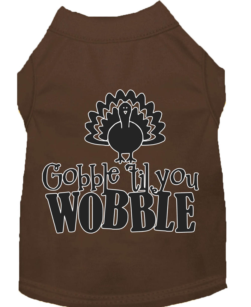 Gobble Til You Wobble Screen Print Dog Shirt Brown Lg