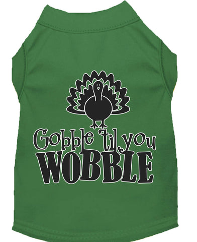 Gobble Til You Wobble Screen Print Dog Shirt Green Xs