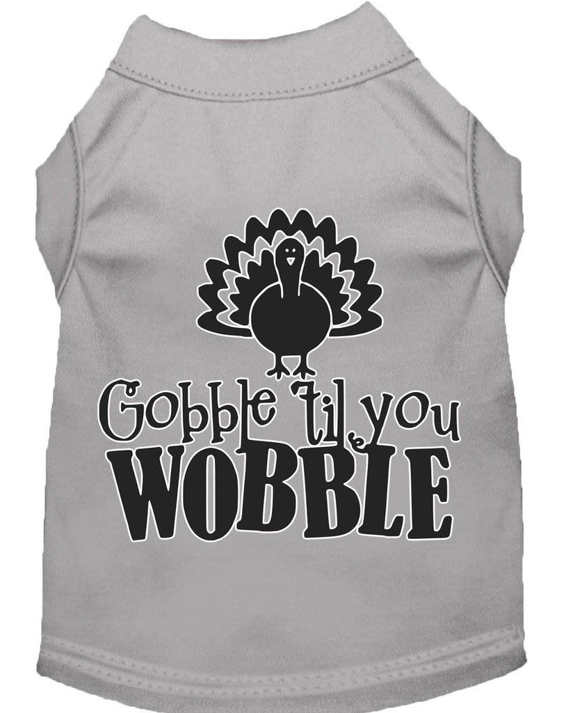 Gobble Til You Wobble Screen Print Dog Shirt Grey Lg