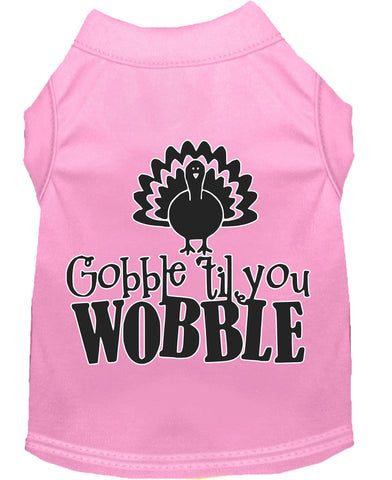 Gobble Til You Wobble Screen Print Dog Shirt Light Pink Lg