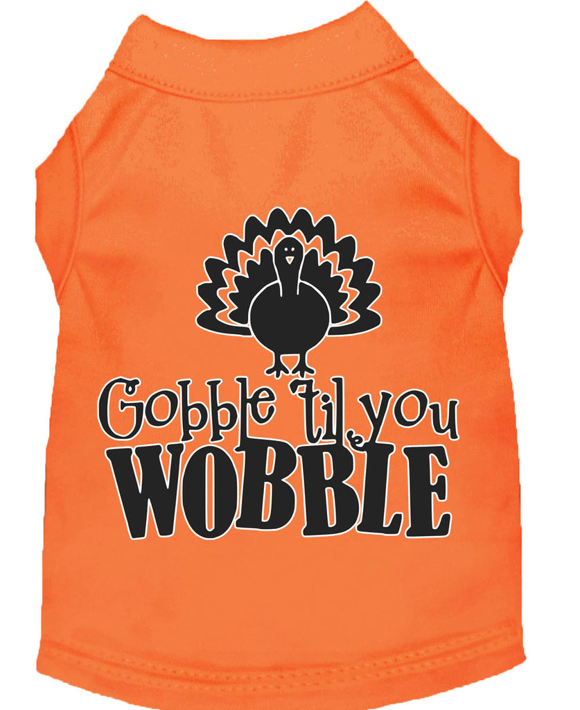 Gobble Til You Wobble Screen Print Dog Shirt Orange Lg