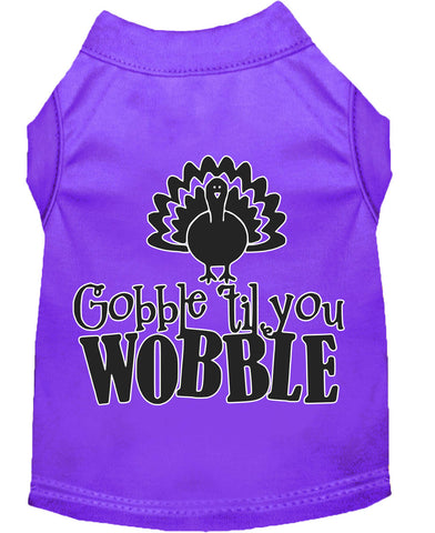 Gobble Til You Wobble Screen Print Dog Shirt Purple Lg