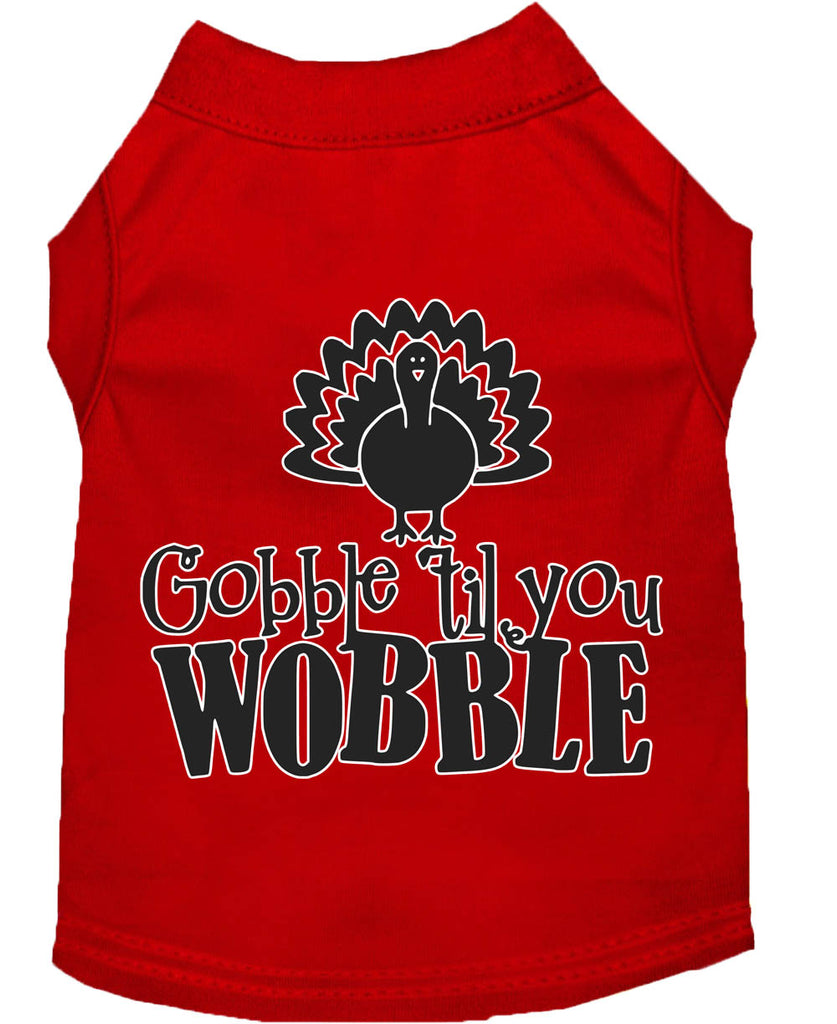 Gobble Til You Wobble Screen Print Dog Shirt Red Lg