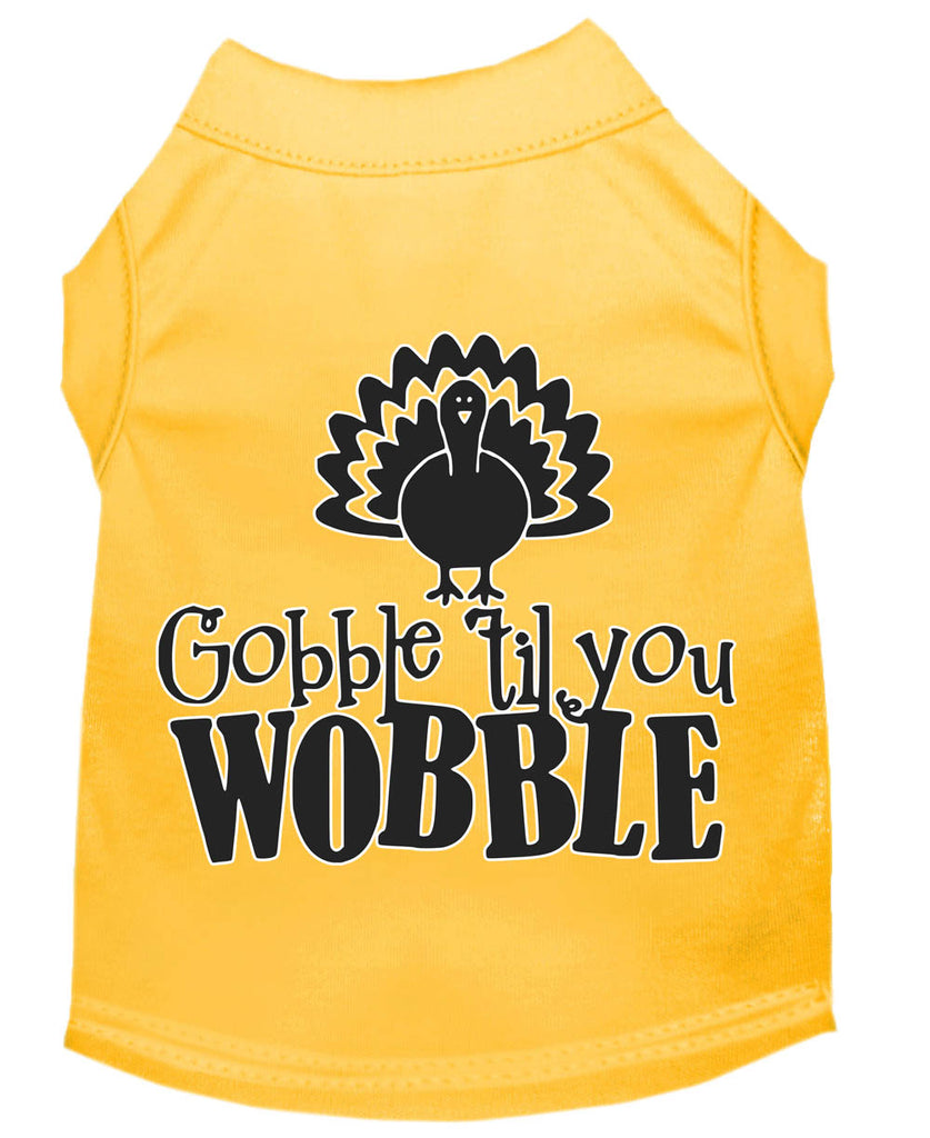 Gobble Til You Wobble Screen Print Dog Shirt Yellow Lg