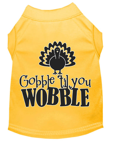 Gobble Til You Wobble Screen Print Dog Shirt Yellow Med