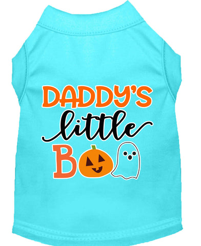 Daddy's Little Boo Screen Print Dog Shirt Aqua Lg