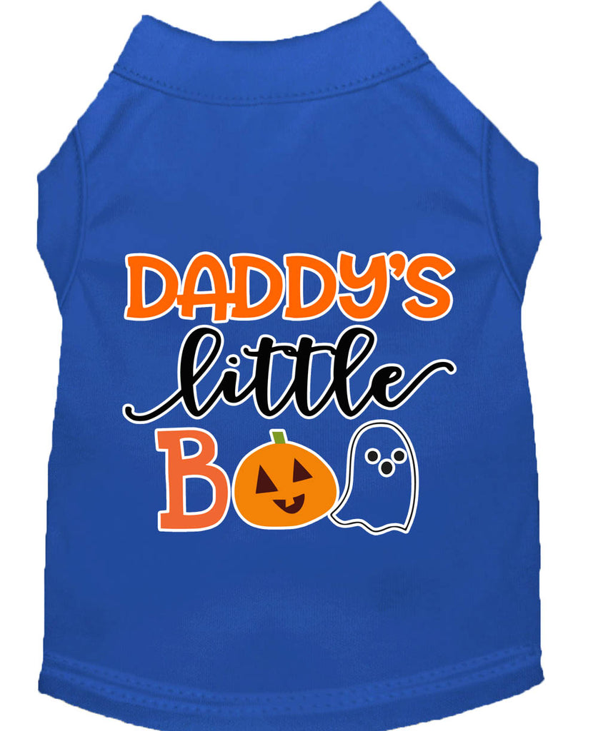 Daddy's Little Boo Screen Print Dog Shirt Blue Lg