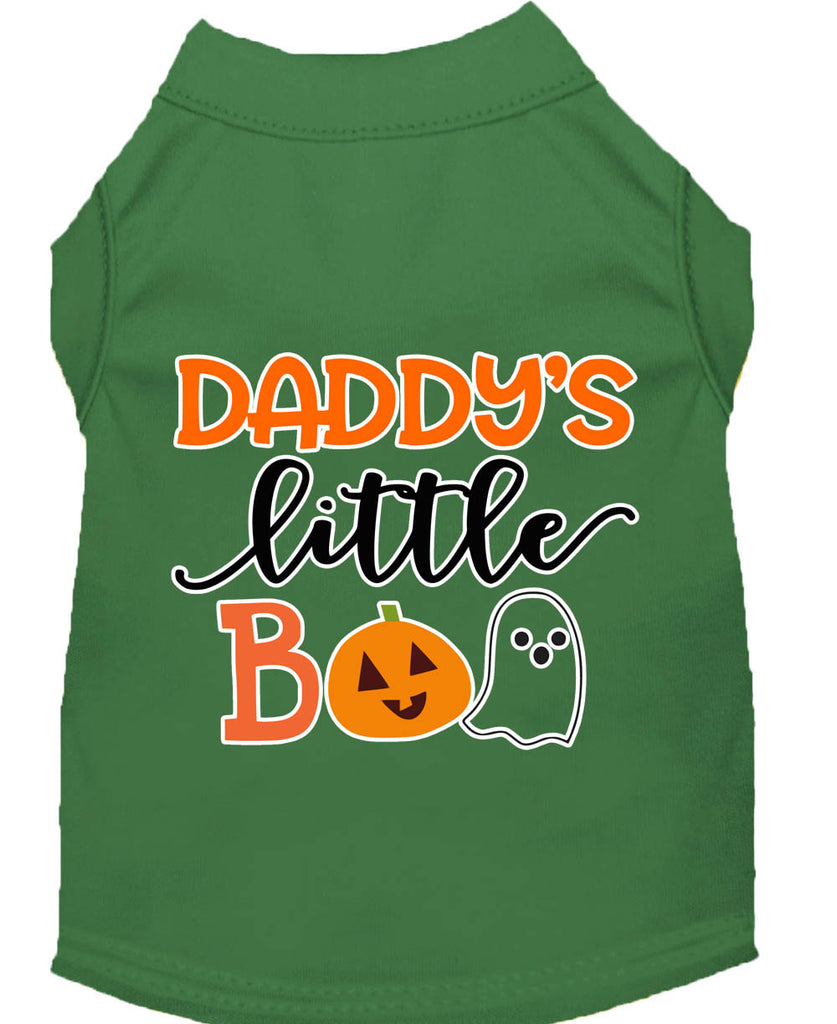 Daddy's Little Boo Screen Print Dog Shirt Green Lg