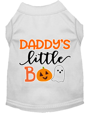 Daddy's Little Boo Screen Print Dog Shirt White Lg