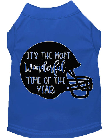 Most Wonderful Time Of The Year (football) Screen Print Dog Shirt Blue Lg