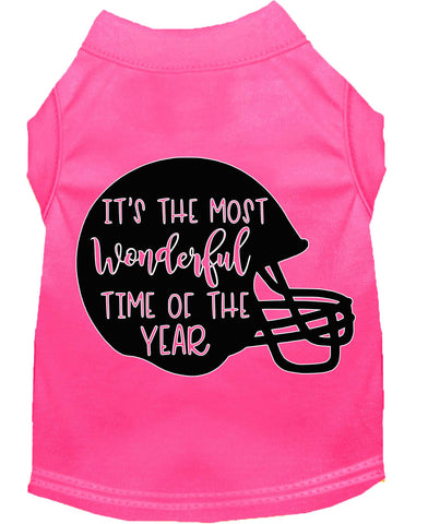 Most Wonderful Time Of The Year (football) Screen Print Dog Shirt Bright Pink Sm