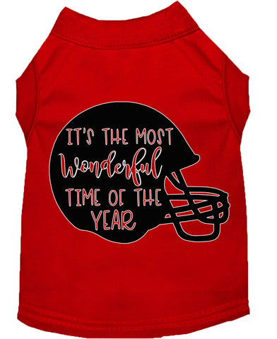 Most Wonderful Time Of The Year (football) Screen Print Dog Shirt Red Lg