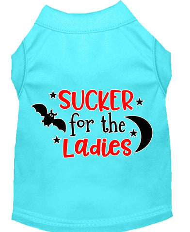 Sucker For The Ladies Screen Print Dog Shirt Aqua Lg