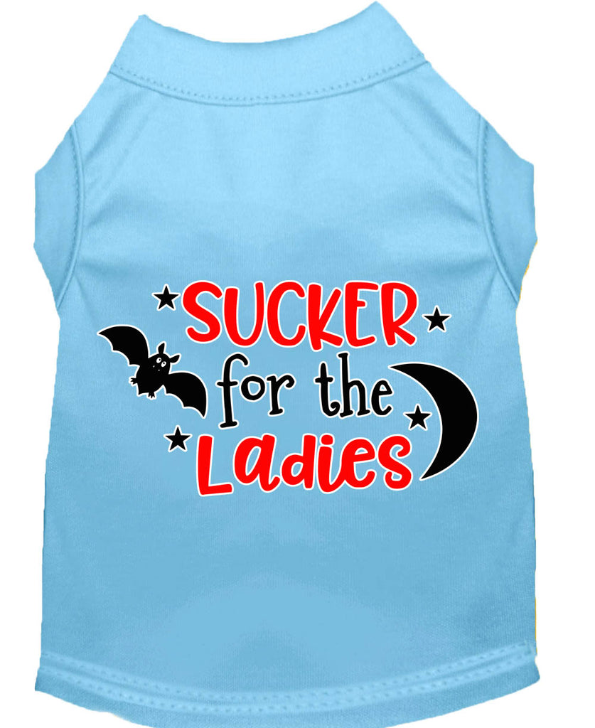 Sucker For The Ladies Screen Print Dog Shirt Baby Blue Xs