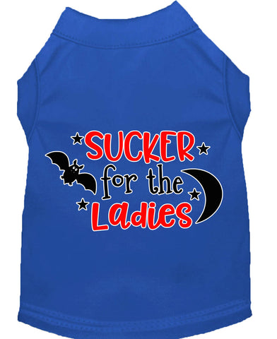 Sucker For The Ladies Screen Print Dog Shirt Blue Lg