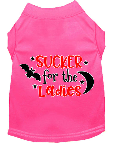 Sucker For The Ladies Screen Print Dog Shirt Bright Pink Lg