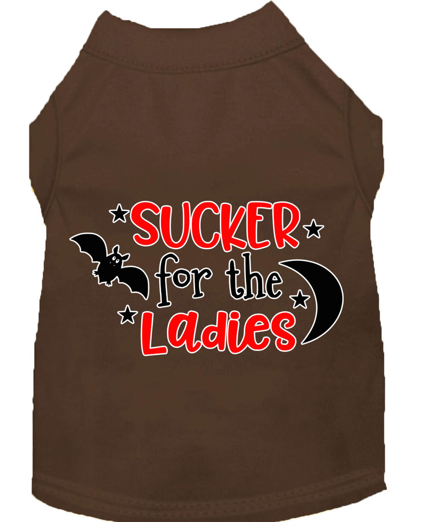 Sucker For The Ladies Screen Print Dog Shirt Brown Lg